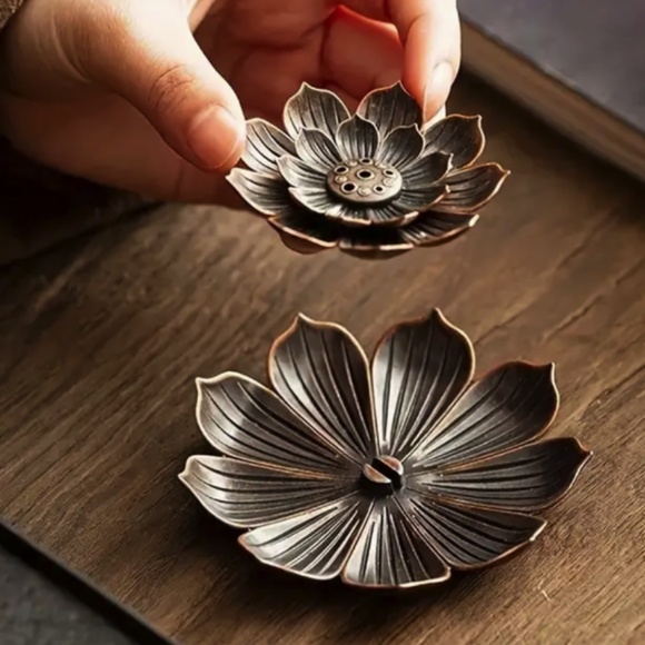Incense Holder Zinc Alloy Lotus Flower - Multi-Hole Tray-   3.25 Inch Diameter- - Picture 3 of 5
